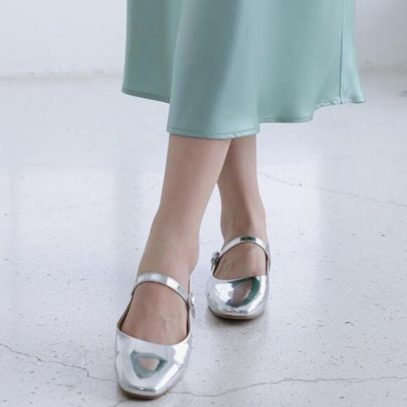 AprCoco Women's Shiny Silver Mary Jane Ballet Flat Square Toe Women Shoe Size 8 - Picture 3 of 7